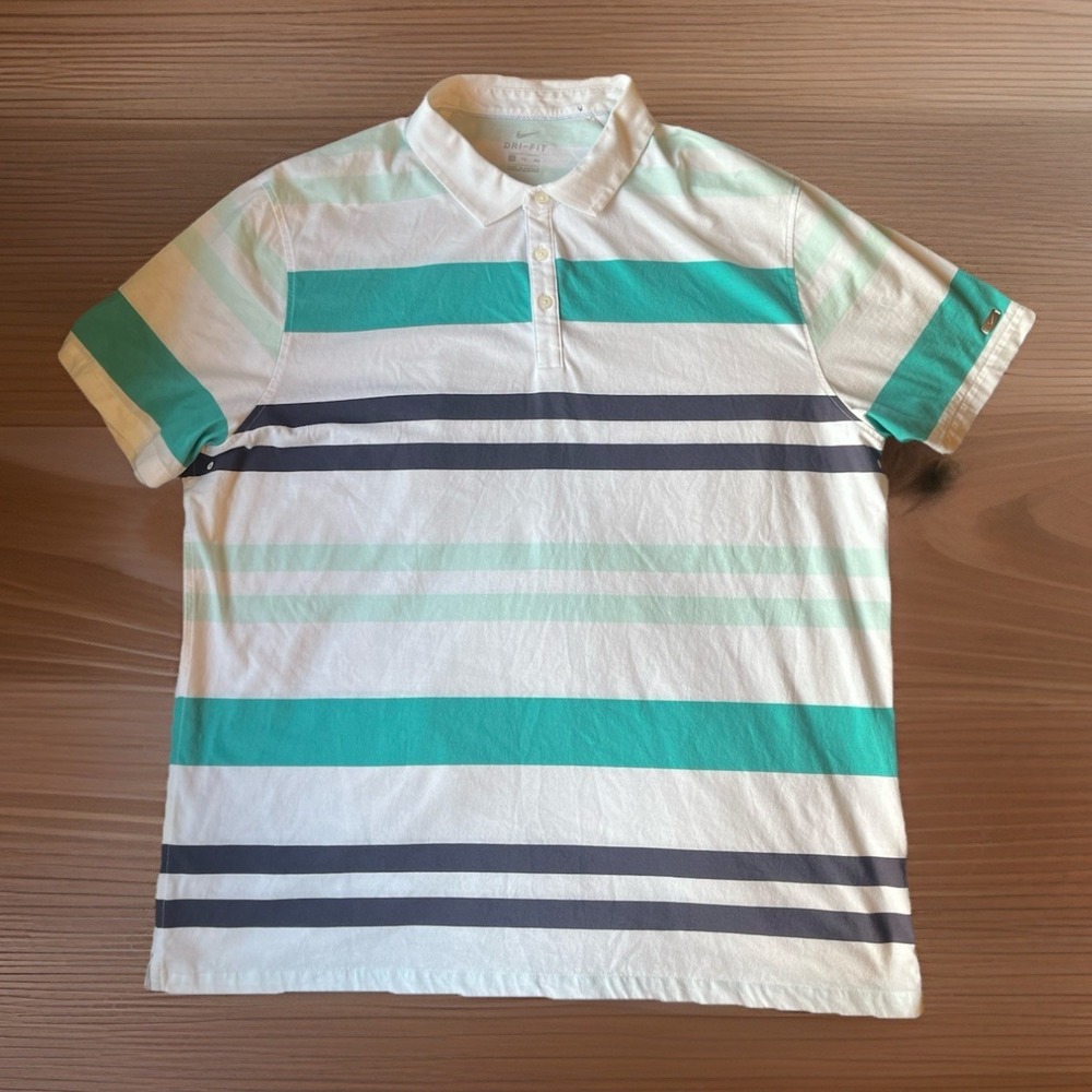 NIKE DRI-FIT WHITE BLUE STRIPES GOLF POLO Short Sleeve Shirt Men XXL  Activewear